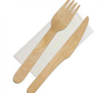 Set Bio Lemn Furculita+Cutit+Servetel